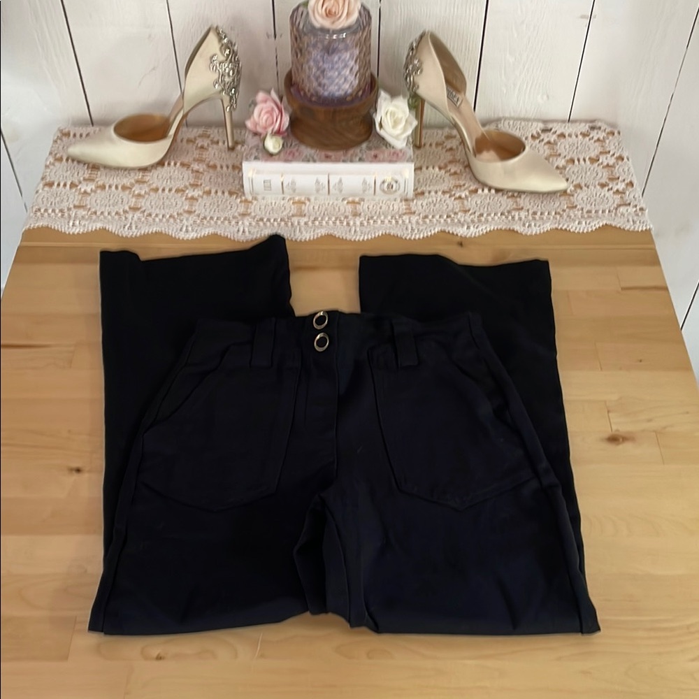 Black Women's crop wide leg Pants stretch Jules & leopold